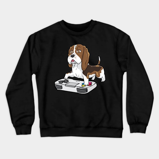 Basset Hound Gamepad Kawaii Crewneck Sweatshirt by KAWAIITEE